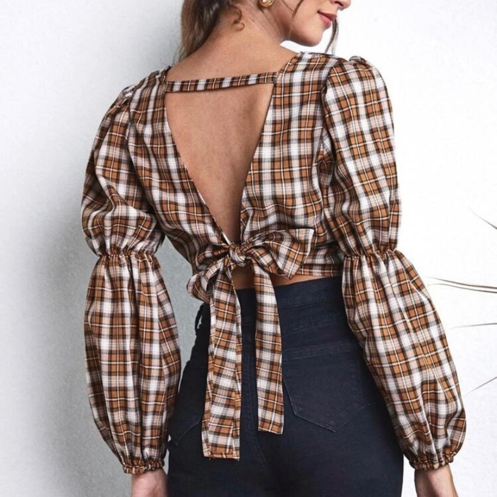 NEW Tied Backless Tartan Crop Top